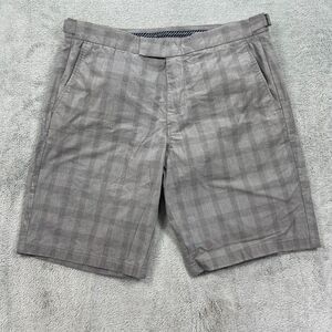 Bonobos Golf Short Mens 34 Gray 10" Inseam Windowpane Plaid Logo Cotton Stretch